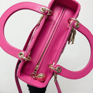 Cannage Lambskin Lady Dior Medium Bag in Fuschia Pink with GHW