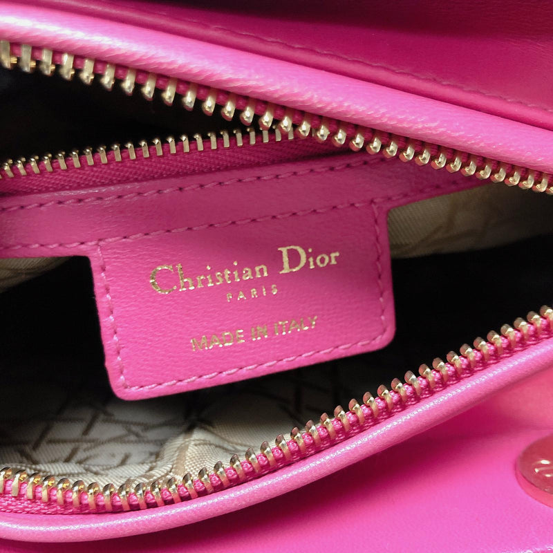 Cannage Lambskin Lady Dior Medium Bag in Fuschia Pink with GHW