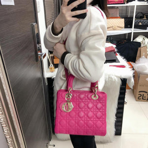 Cannage Lambskin Lady Dior Medium Bag in Fuschia Pink with GHW