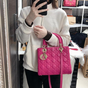 Cannage Lambskin Lady Dior Medium Bag in Fuschia Pink with GHW