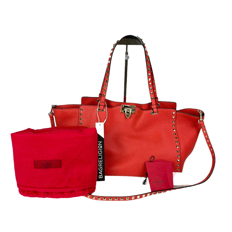 Rockstud Medium Leather Tote Red