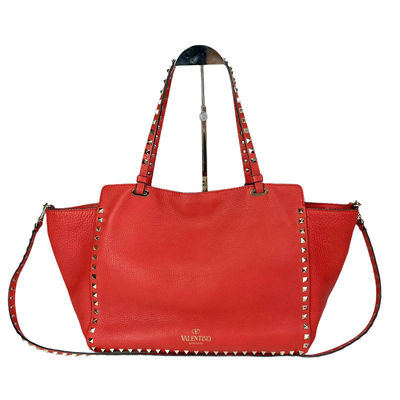 Rockstud Medium Leather Tote Red