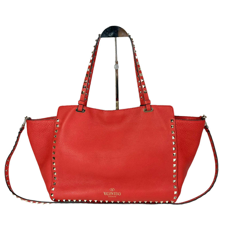 Rockstud Medium Leather Tote Red | Bag Religion