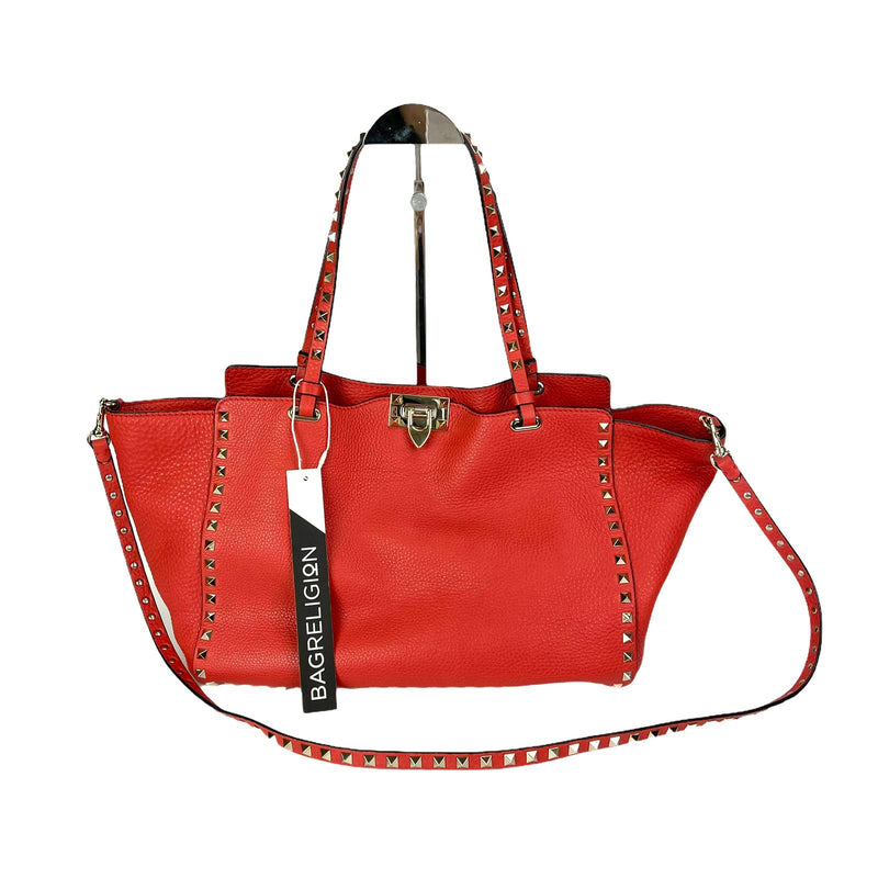 Rockstud Medium Leather Tote Red