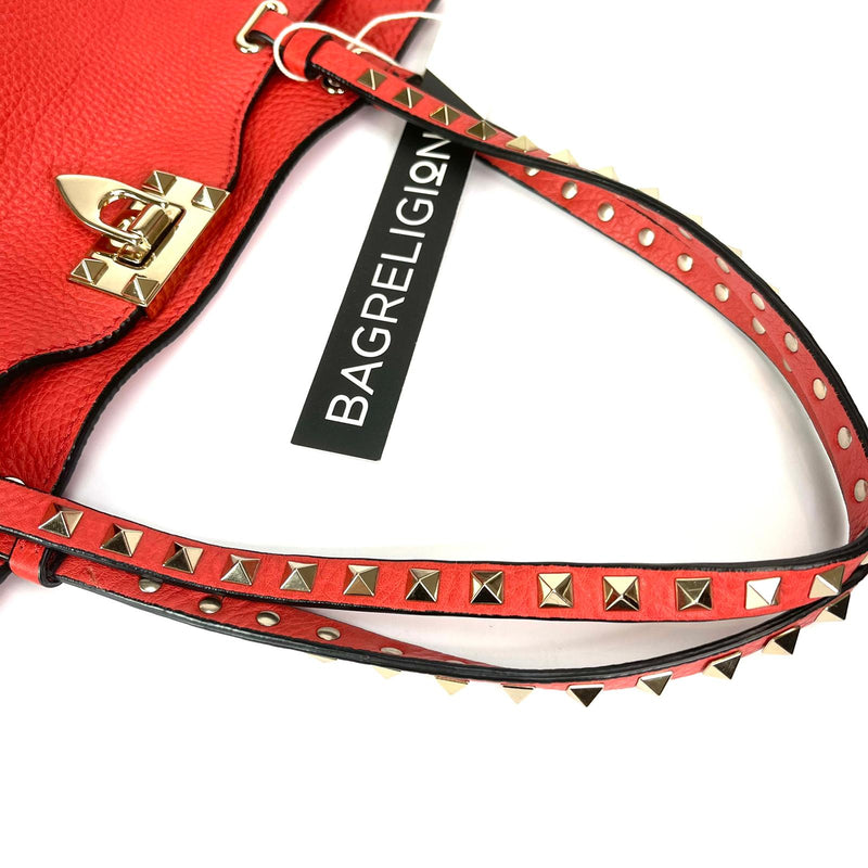 Rockstud Medium Leather Tote Red