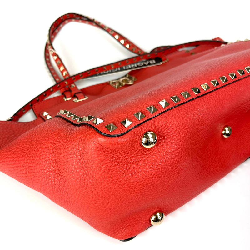 Rockstud Medium Leather Tote Red