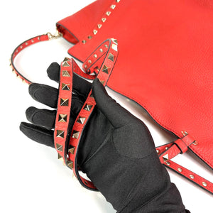 Rockstud Medium Leather Tote Red