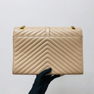 Envelope Large Flap Chevron Quilted Beige GHW