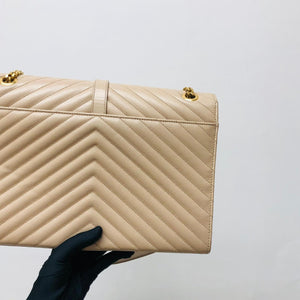 Envelope Large Flap Chevron Quilted Beige GHW