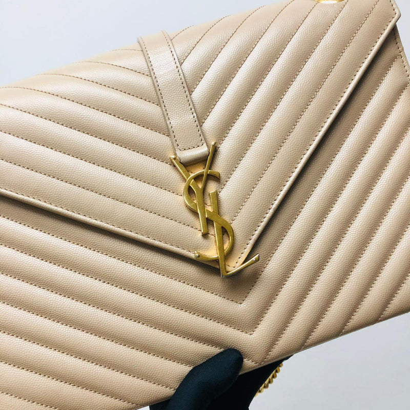 Envelope Large Flap Chevron Quilted Beige GHW