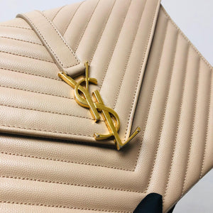 Envelope Large Flap Chevron Quilted Beige GHW