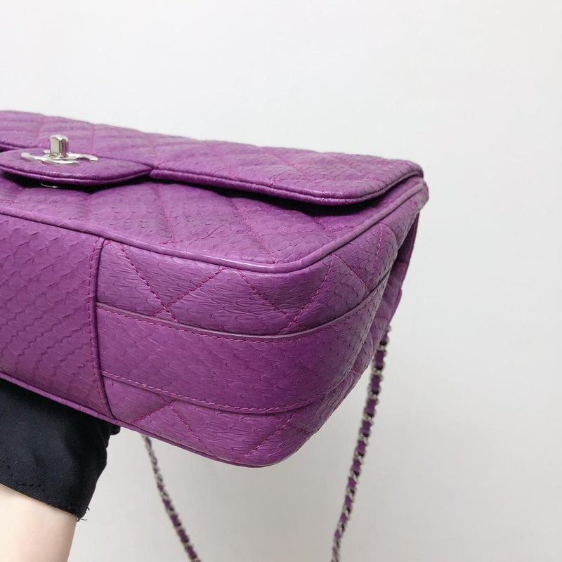 Elaphe Snakeskin Easy Carry Jumbo Flap Purple SHW