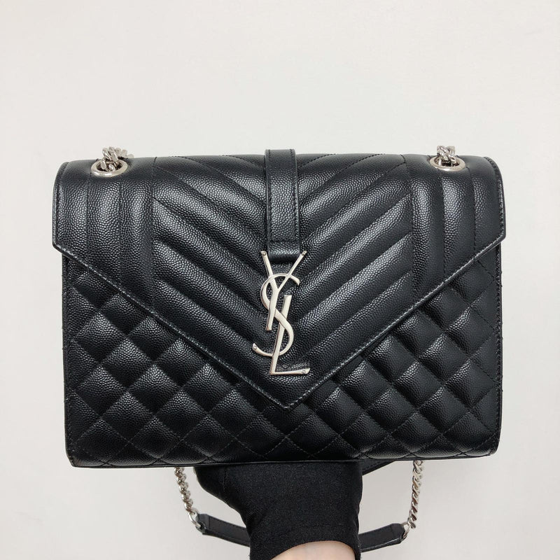 Quilted Envelope Medium Bag Black SHW