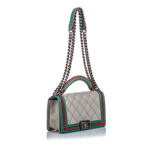 Medium Boy Flap Bag with Handle Beige