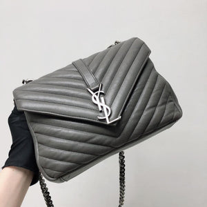 Medium Chevron College Leather Bag Grey