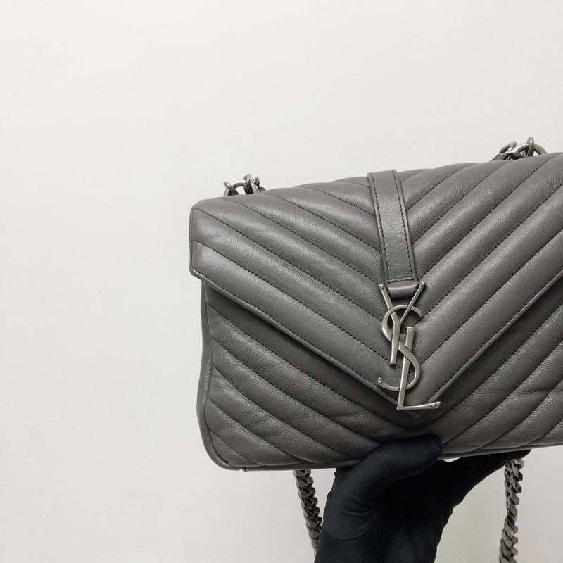 Medium Chevron College Leather Bag Grey