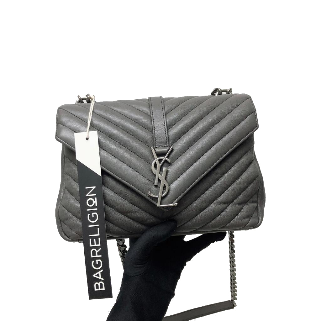 Medium Chevron College Leather Bag Grey