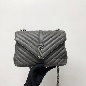 Medium Chevron College Leather Bag Grey