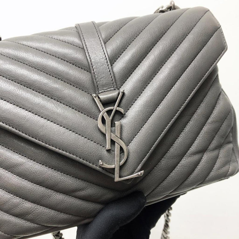 Medium Chevron College Leather Bag Grey