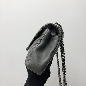 Medium Chevron College Leather Bag Grey