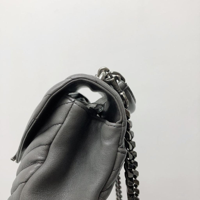 Medium Chevron College Leather Bag Grey