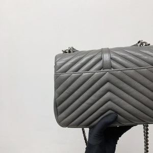 Medium Chevron College Leather Bag Grey