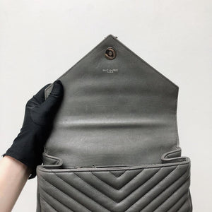 Medium Chevron College Leather Bag Grey