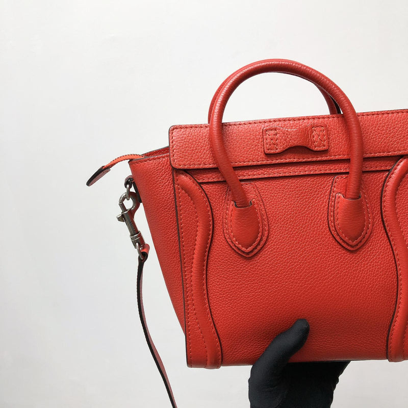 Drummed Leather Nano Luggage Tote Red