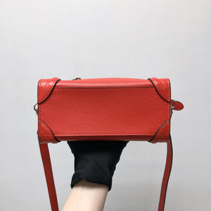 Drummed Leather Nano Luggage Tote Red