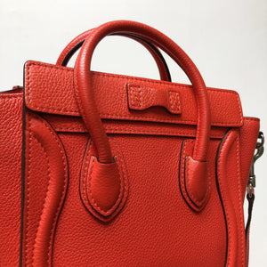 Drummed Leather Nano Luggage Tote Red