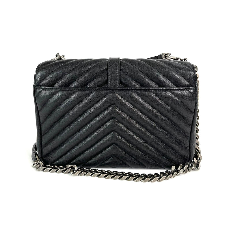 Medium Chevron College Leather Bag Black