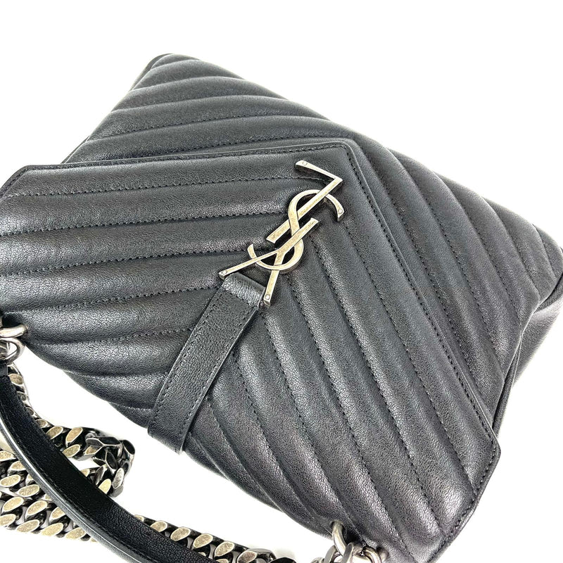 Medium Chevron College Leather Bag Black