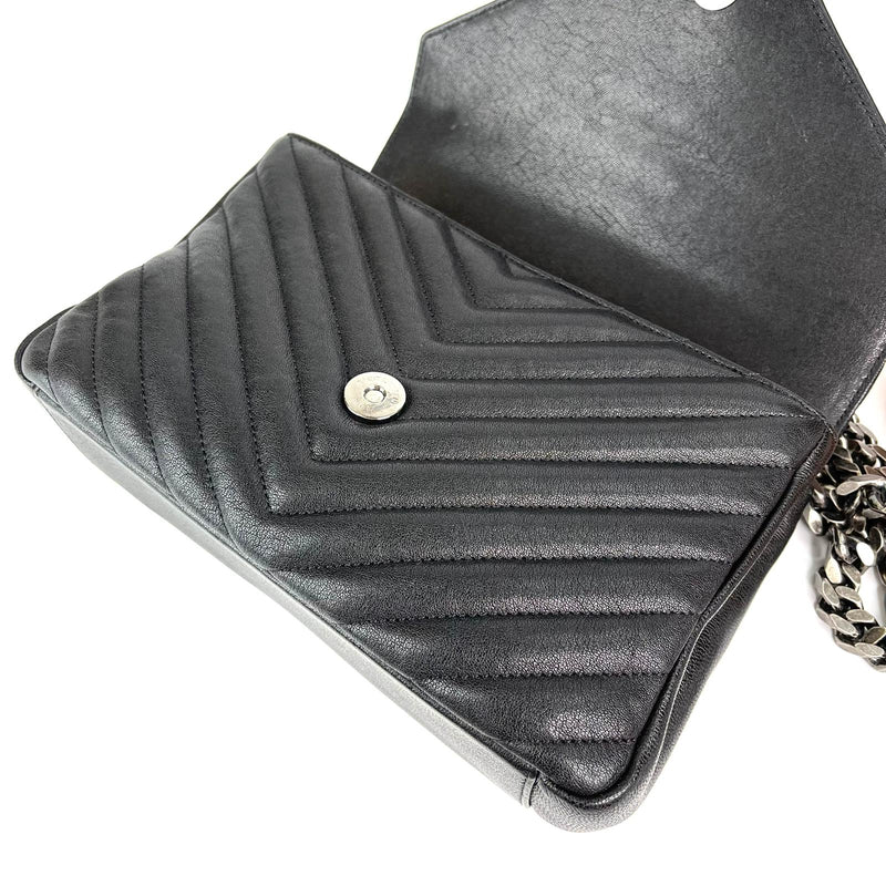 Medium Chevron College Leather Bag Black