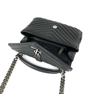 Medium Chevron College Leather Bag Black