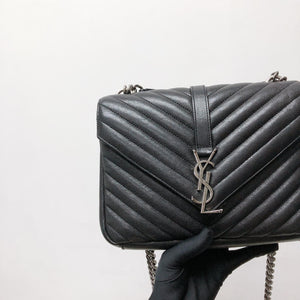 Medium Chevron College Leather Bag Black