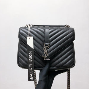 Medium Chevron College Leather Bag Black