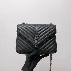 Medium Chevron College Leather Bag Black