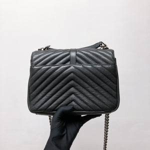 Medium Chevron College Leather Bag Black