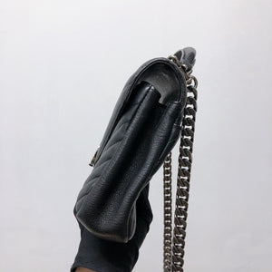 Medium Chevron College Leather Bag Black