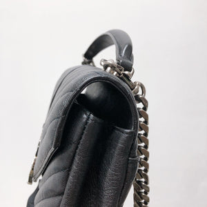 Medium Chevron College Leather Bag Black