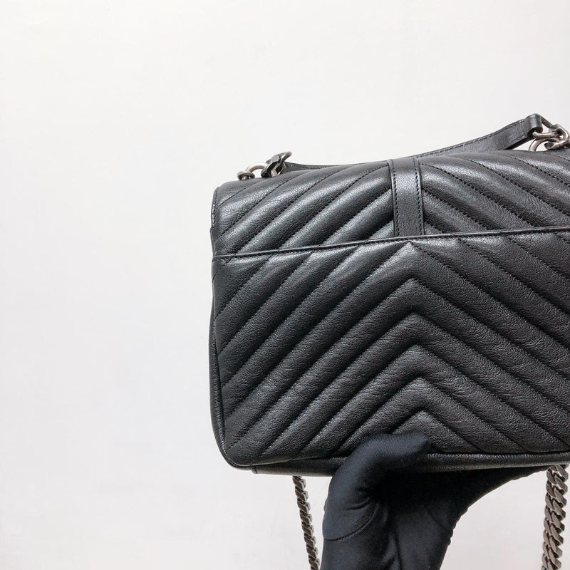 Medium Chevron College Leather Bag Black