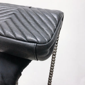 Medium Chevron College Leather Bag Black