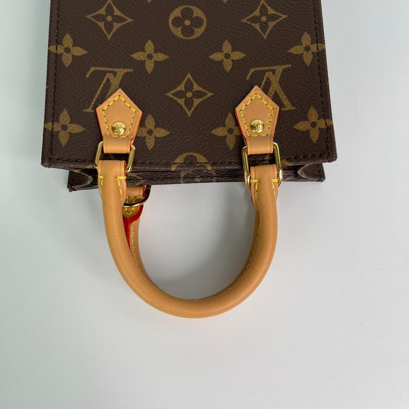 LOUIS VUITTON Monogram Petit Sac Plat 2way Shoulder Bag Gold
