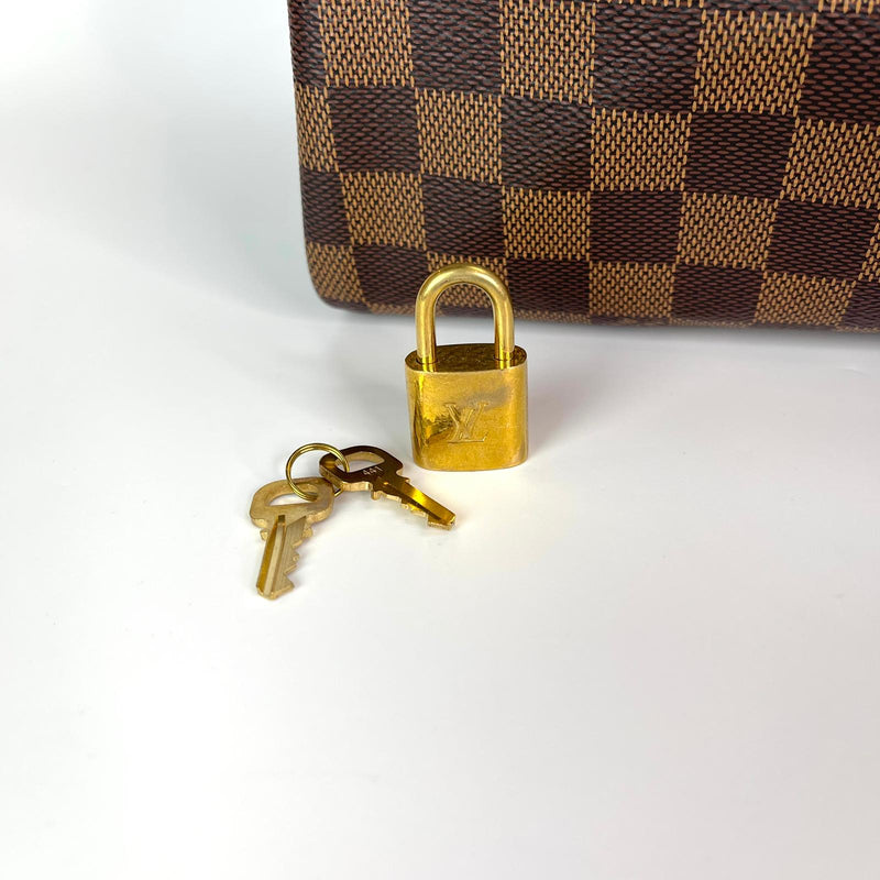 louis vuitton speedy bandoulliere 30 (mb3194) damier ebene canvas gold  hardware, with keys, lock & strap, no dust cover