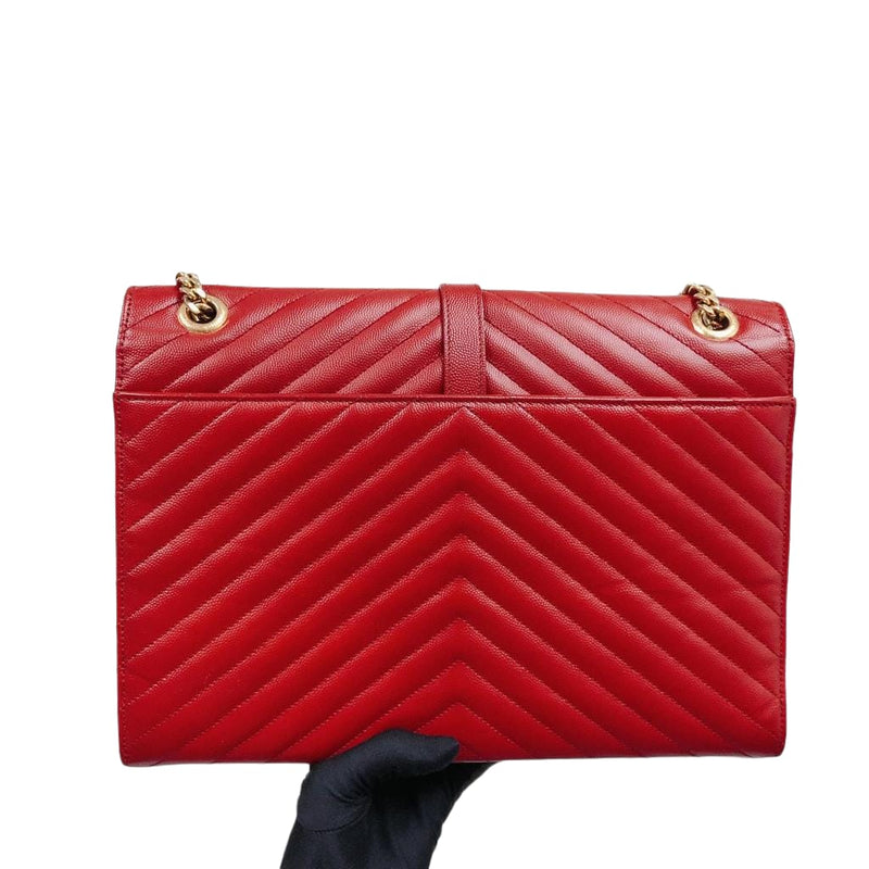 CHANEL Red Chevron Envelope Flap Shoulder Bag Calfskin Leather