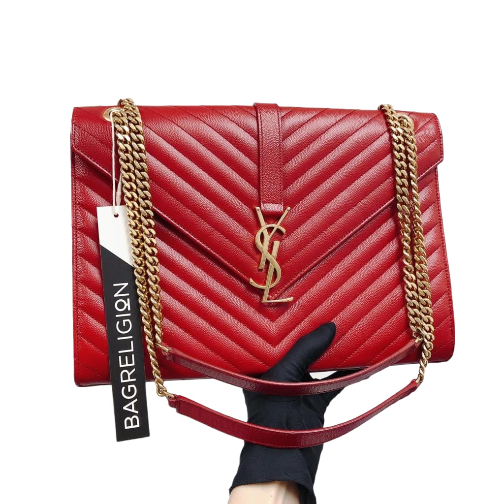 Envelope Large in Chevron Quilted Leather Red