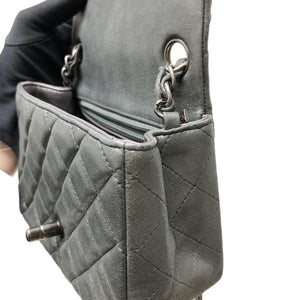 Square Mini Flap Leather Bag Silver