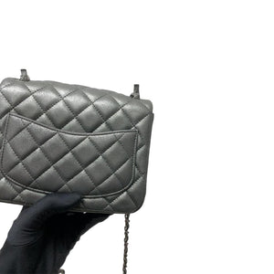 Square Mini Flap Leather Bag Silver