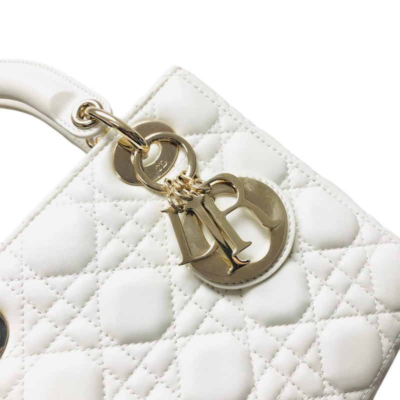 Lady Dior Lucky Badges Cannage Lambskin Small Bag White