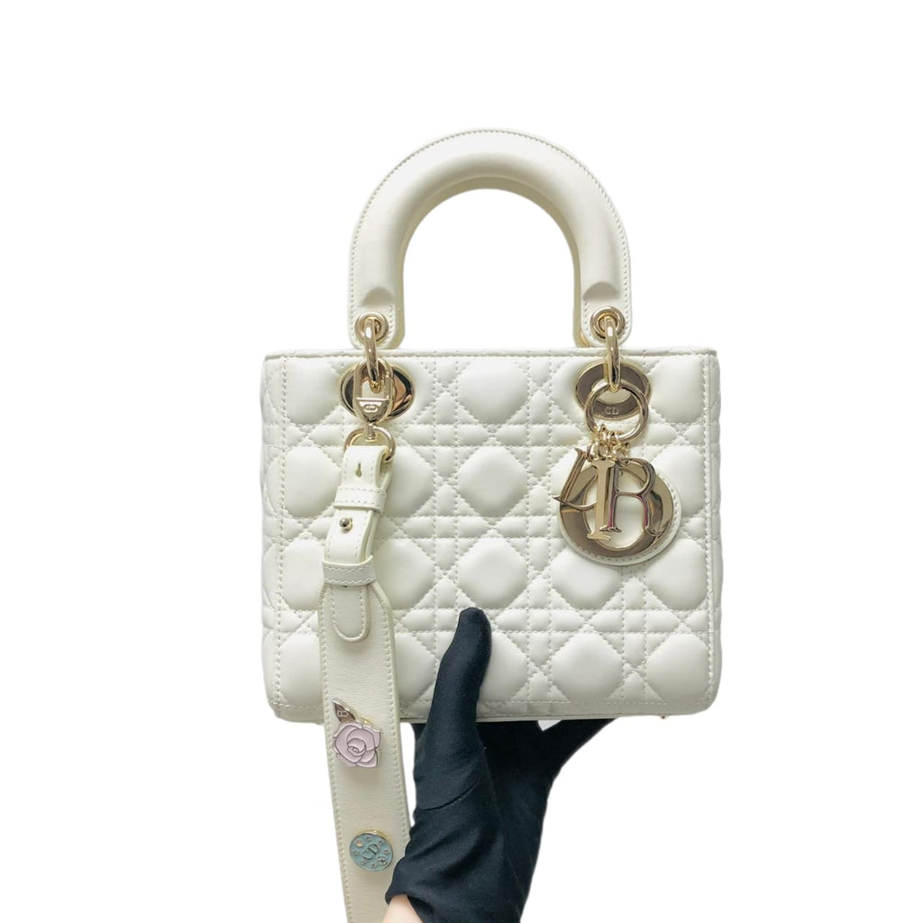 Lady Dior Lucky Badges Cannage Lambskin Small Bag White